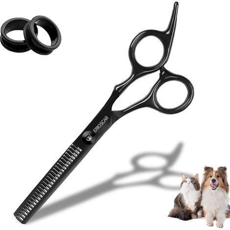 Professional Grooming Scissors for Dogs and Cats, Titanium Coated Black Stainless Steel, Thinning Scissors with Round Safety Tips, Ideal for Face, Paws, Body (1/5)