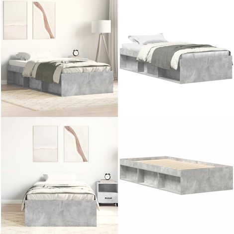 Cadre de lit sans matelas gris béton 100x200 cm - Cadre De Lit - Lit Double - Lit Design - Lit Moderne - Meuble Chambre - Home & Living (1/5)