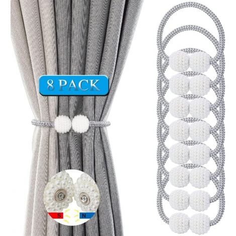Pack of 8 Curtain Tiebacks Magnetic Curtain Tiebacks with Rope and Magnetic Ball for Home Office Hotel Decoration (1/4)