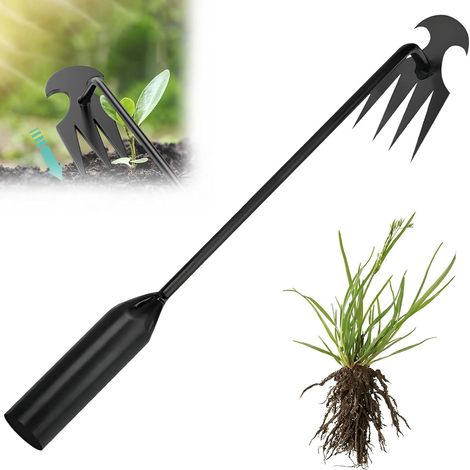 Houe de jardin 2 en 1, double houe de jardin, cultivateur, désherbeur avec manche, pour massifs et jardins, 30 cm, 1 pièce (1/4)