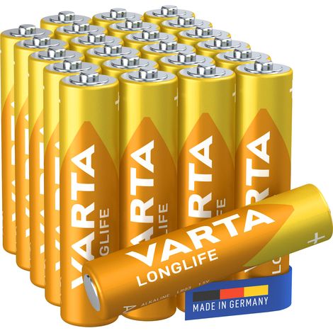 Varta – Piles alcalines AAA Longlife – Lot de 24 – Longue durée pour appareils à faible consommation – Performance fiable pour télécommandes et horloges