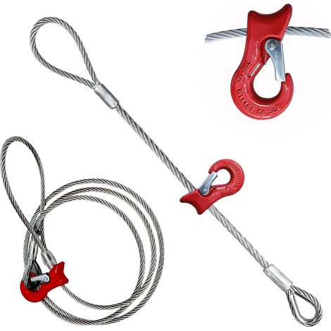Élingue en câble d'acier 9,6mm 4M, Charge 3,6T, Structure 7x19 IWRC, Crochet à glissière et cosse, Élingue de levage industrielle en acier galvanisé (1/5)