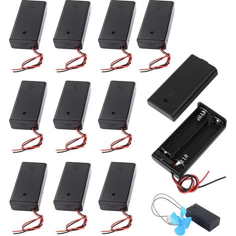 10 Pièces Boîte en Plastique pour 2 Piles AA 3V avec Câble de Connexion, Supports de Piles 2X AA, Couvercle et Interrupteur Marche/Arrêt, pour Projets DIY et Applications Électroniques (1/5)