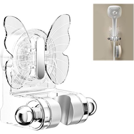 Support de douche monobloc à ventouse, support pour pommeau de douche et douchette, fixation murale, forme papillon originale, sans perçage (1/5)