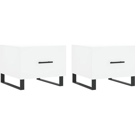 Conjunto de 2 mesas de centro con cajón 50 x 50 x 40 cm madera de ingeniería blanca y hierro DEC040319