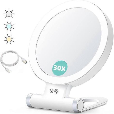 Miroir grossissant B Beauty Planet avec lumière 30X, miroir de maquillage double face grossissant 1X/30X, batterie 1500 mAh, 3 modes de couleur (1/5)