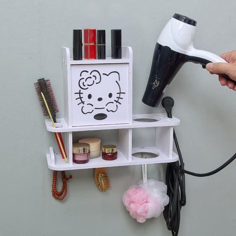 TrAdE Shop Traesio - Mobiletto A Parete Organizer Bagno Decoro Hello Kitty Con Scomparti Supporto Asciugacapelli - (1/5)
