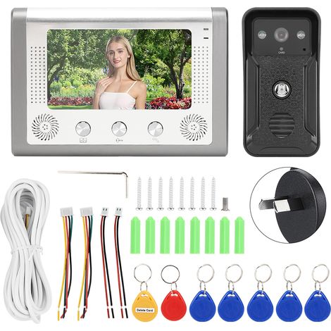 Sonnette vidéo 7 pouces avec vision nocturne, interphone à carte ID, caméra de porte, téléphone de porte 100-240V prise AU (1/5)
