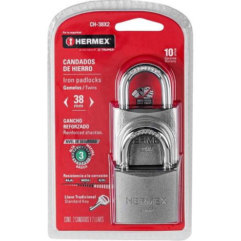 Hermex Candados de hierro con gancho corto 38 mm - 2 Unidades