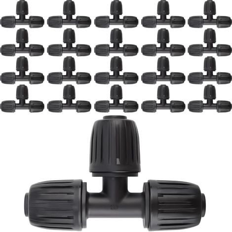 20 Raccord en T, 1/2 pouce, Plastique noir, Anti-UV, Système goutte-à-goutte, Jardin