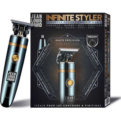 Cortadora multiusos 4 en 1 - JEAN LOUIS DAVID - Infinite Styler - Barba, Contornos, Precisión, Nariz y Orejas - Batería de Litio-Iónico