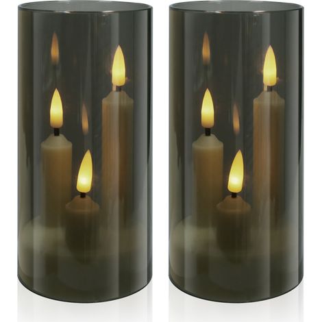 (2 grises) Bougies LED 3 en 1 avec effet de flamme vacillante, lumière électronique, adaptées à la décoration intérieure. (1/3)