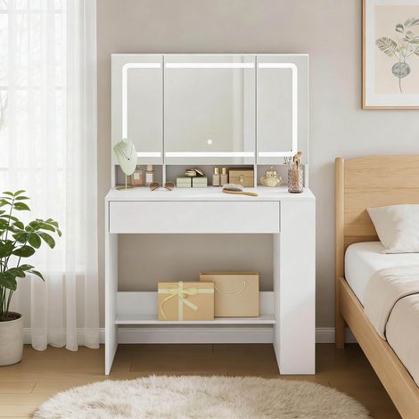 Schminktisch mit LED-Spiegel und Schublade 90x40x135 OKMYHOME (1/5)