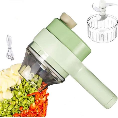 Ensemble de coupe-légumes électrique 4 en 1 - Coupe-légumes électrique multifonction - Hachoir portable - Accessoires de cuisine (1/4)