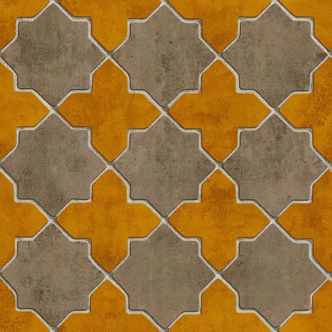 BRICOFLOR Papier peint jaune moutarde et gris | Papier peint style marocain | Papier peint cuisine & salle à manger | Papier peint carrelage - 10,05 x 0,53 m (1/5)
