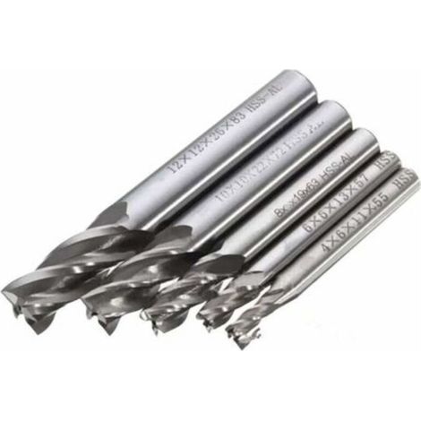 5 pcs 4/6/8/10/12 mm 4 Flte tige droite End Mill Cutter en acier rapide HSS Forets (1/5)