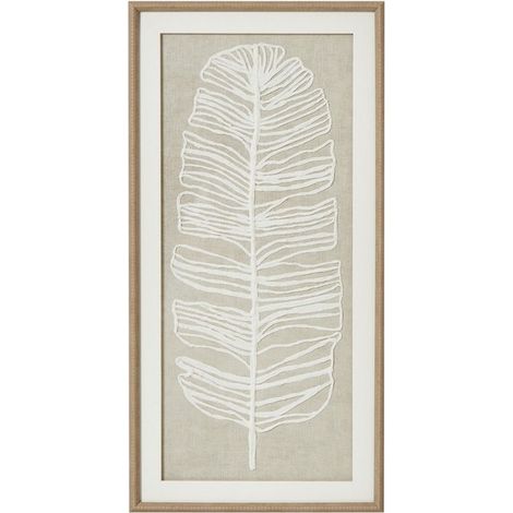 Large Plume White Feather Art Mounted in Beaded Frame - Glass - L2 x W40 x H80 cm - Brown