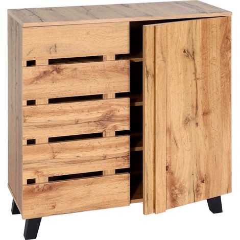Commode HWC-M46, Armoire Sideboard Buffet Highboard, 2 portes 88x80x34cm, teinte naturelle (1/5)