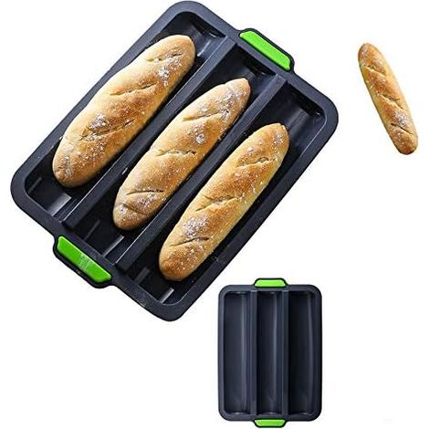 MINKUROW Stampo Per Baguette In Silicone Stampo Per Baguette - Stampo Per Pane Baguette Antiaderente, Teglia Per Grissino Francese Per Posizionare E Cuocere 3 Baguette, 34x24 Cm (1/5)