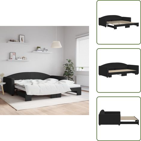 Tagesbett Ausziehbar Schwarz 100x200 cm Stoff - Ausziehbares Tagesbett - Ausziehbare Tagesbetten - Schlafbett - Gästebett