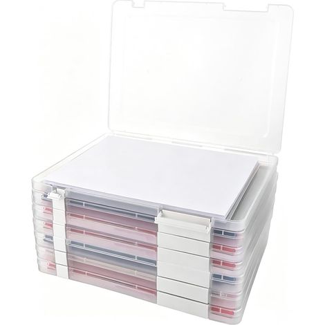 6er-Pack tragbare A4-Archivboxen, 31 x 23 x 2 cm, transparente Dokumentenbox aus Kunststoff, stapelbare Aufbewahrungsbox A4 mit Deckel für Dokumente, Briefe, Fotoalben, Zeitschriften, Büro, Schule (1/5)