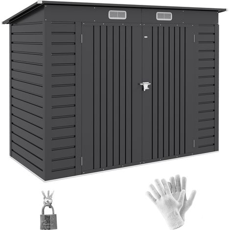 3.7 x 7.9ft Galvanised Steel Shed, with Latched Door and Padlock - Grey