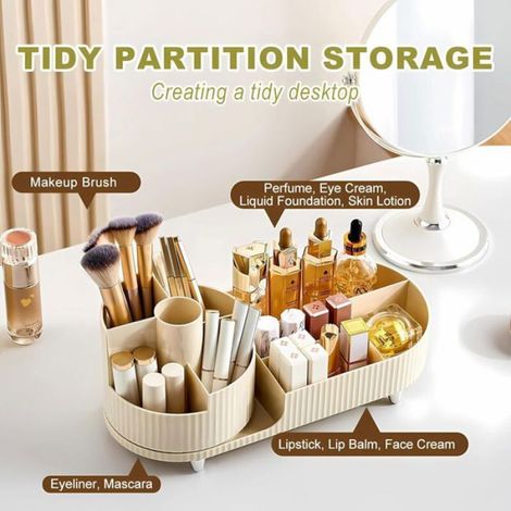 Organisateur Maquillage - Rotatif 360° - 2 En 1 Avec Pot Pinceaux - Pour Coiffeuse Salle De Bain Chambre - 1 Pièce (1/4)