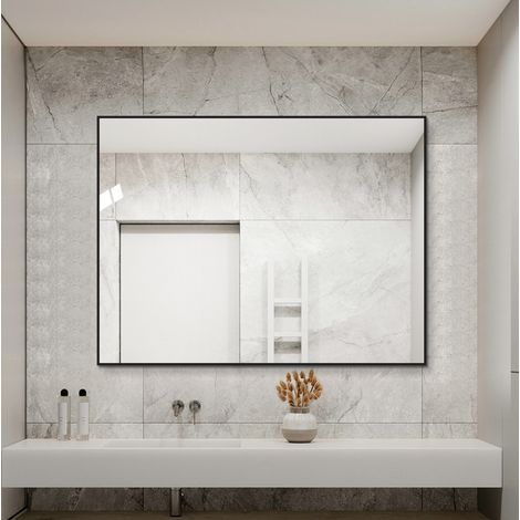 Specchio da bagno 67x87x8.5 cm, montaggio orizzontale e verticale, vetro 5 mm, struttura in alluminio, nero (1/5)