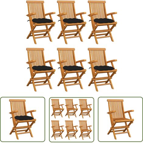 The Living Store Gartenstühle mit Schwarzen Kissen 6 Stk. Massivholz Teak - Gartensessel - Gartenmöbel - Teakholz Gartenmöbel - Outdoor Furniture - Balkonmöbel (1/5)
