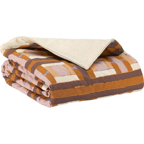 VIVARAISE - Édredon imprimé Taho - Cuivre - 85 x 200 cm (Housse en lin recyclé et coton, garnissage polyester) (1/4)