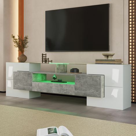 Meuble TV 200 cm – design moderne, LED APP, rangement XXL,gris (1/5)