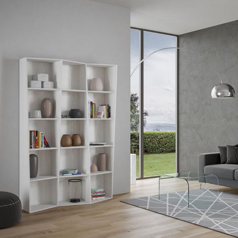 Libreria in legno Bianco 137x200h cm con 3 elementi e vani trapezoidali TREK (1/3)