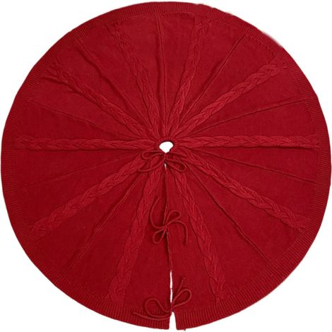 Jupe de sapin rouge tricotée de 122 cm, décoration de Noël et de style champêtre (1/4)
