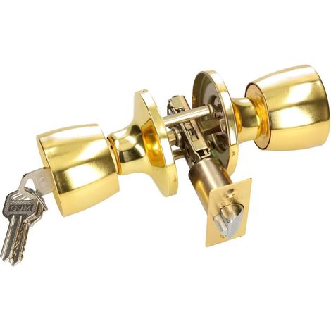 KOTARBAU Poignée de porte avec serrure - En métal - Rond - Avec 3 clés - Rosace à mortaiser (or) (1/5)