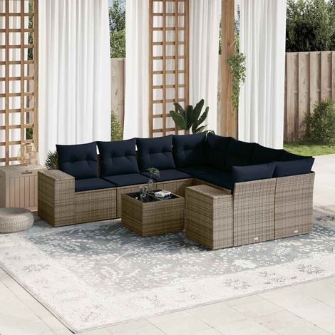 Teenpull – 9-teiliges Gartensofa-Set mit Kissen, grau, Polyrattan (1/5)