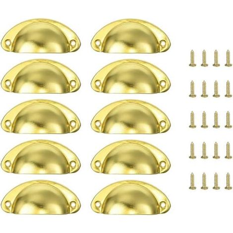 Lot de 10 poignées vintage en forme de coquillage, pour tiroirs, armoires et meubles, dimensions : 8 × 3,6 × 1,7 cm, avec 20 vis pour coiffeuse, armoire ou penderie - argent (1/5)