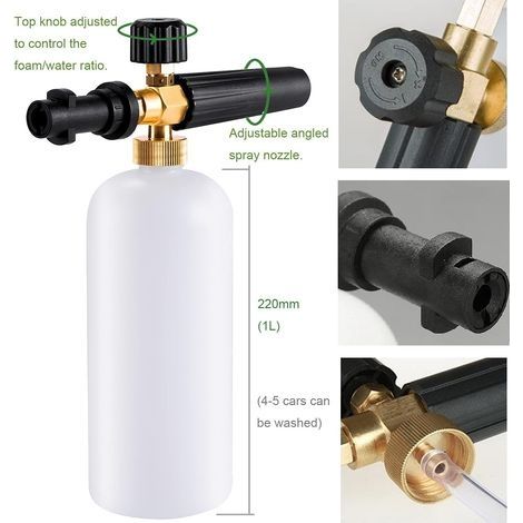 Canon à Mousse Foam Lance Compatible avec Karcher K2 K3 K4 K5 K6 K7, 1L Pistolet à Mousse avec Buse Réglable, Accessoire pour Nettoyeurs Haute Pression pour Lavage de Voiture (1/5)