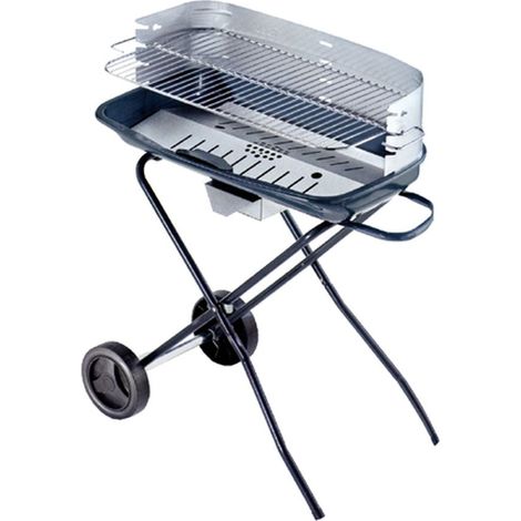 Ompagrill 80902 Leggera Barbecue a Carbone 60x36 cm 4 Altezze Griglia Cromata Carrello Pieghevole colore Nero