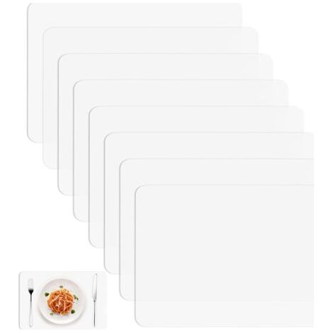 8 Pcs Set de Table Lavable, Sets de Table Lavables en Plastique, 28 x 43 cm Dessous de Table translucide, Set Table Résistant à la Chaleur Antidérapant pour Table de Cuisine Restaurants (1/5)