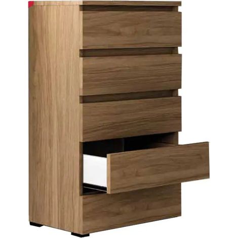 Cómoda de madera nobilitada con 5 cajones 127x75x40 cm en acabado noce natural (1/3)