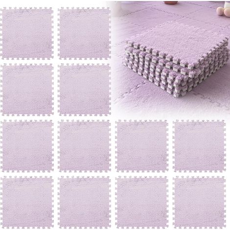 12 Pièces Tapis Puzzle, Dalle Mousse, Carreaux de Sol Emboîtables en Peluche, Tapis Chambre Enfant, pour Salon et Chambre à Coucher, 30 x 30 cm - Violet Clair (1/5)