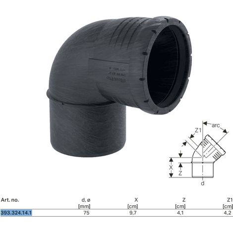 Geberit Silent-Pro Curva, DN 70, dø 75 mm, 393.324.14.1