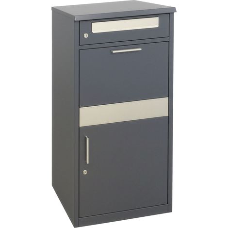 Relaxdays letterbox with parcel compartment, 4 keys, HxWxD: 112x50x37 cm, steel & stainless steel, dark grey/silver (1/5)