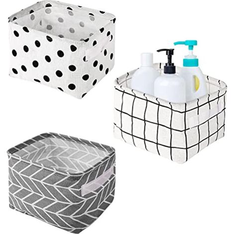 Paniers de rangement pour salle de bain - petits paniers de rangement en tissu - paniers de rangement imperméables pour salle de bain - panier pliable carré avec poignée - organisateur - armoires à ma (1/4)