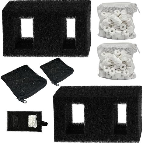 Lot de 2 filtres en mousse pour aquarium avec filtre à charbon et anneaux en céramique - Compatible avec les aquariums Flex 57L (1/5)
