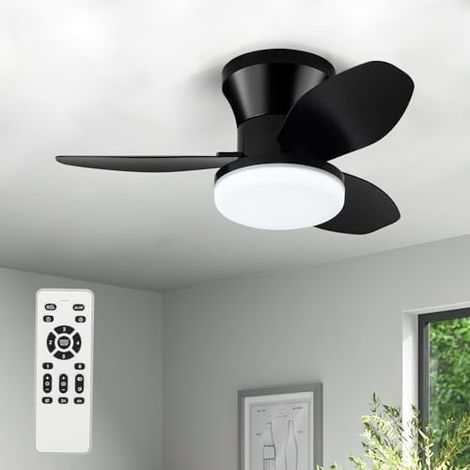 Petit ventilateur de plafond avec lumière - Ventilateur de plafond encastré de 26 pouces (66 cm) avec lumière et télécommande. (1/5)
