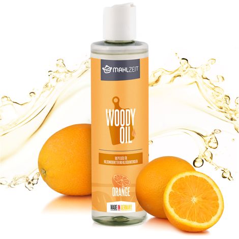Mahlzeit WOODY OIL Holzpflege, Öl für Schneidebretter, Holzküchenutensilien, 250 ml, Orangenduft