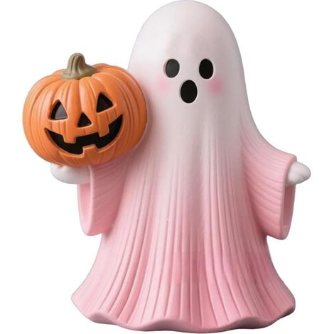 Statue d'Halloween en forme de citrouille fantôme, figurine en résine rose, décoration de table portable pour Halloween (1/5)