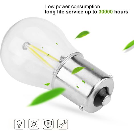 Paire d'ampoules clignotantes COB LED en verre 1156 pour feux de virage, de recul, de stop et de position, lumière blanche (1/5)