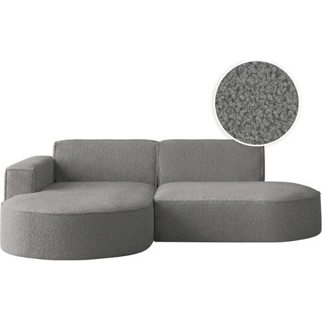 Canapé d'angle gauche 4 places MARLA en tissu bouclette - Gris foncé
